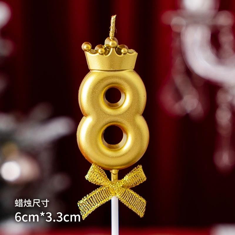 1Pc Gold/Silver Crown Bowknot Number Candle - Birthday Valentine's Day Cake Party Decor