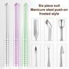 6 in 1 Nagel abgeschrägter Kopf Edelstahl Nagelhautschieber Nail Art Schleifpad Maniküre Stäbchen Werkzeug für Salonnägel Zubehör