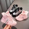 Kinder Leichte Laufschuhe Frühling Winter Mädchen Rosa Prinzessin Plüsch Baumwolle Sneaker Jungen Silberne Schnalle Mesh Modeschuhe
