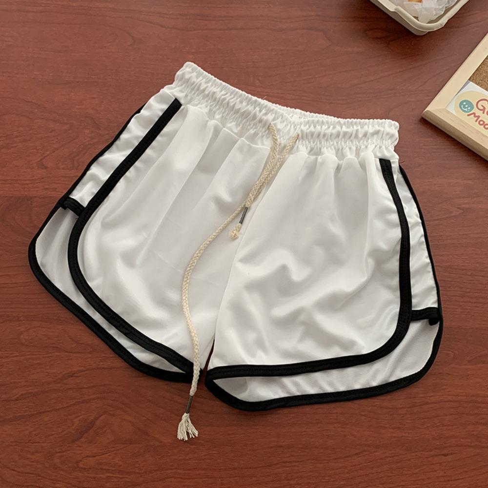 Women s High Rise Drawstring Waist Loose Fit Shorts Striped Panel Bermuda Shorts Wrinkle Resistant Polyester Hot Pants For Summer Sport Daily Outfits S