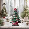 Double Sided Printed Decorations 2D Wooden Christmas Tabletop Ornaments, Xmas Tree Santa Lightweight Trees Snowman Sign with Stand, Holiday