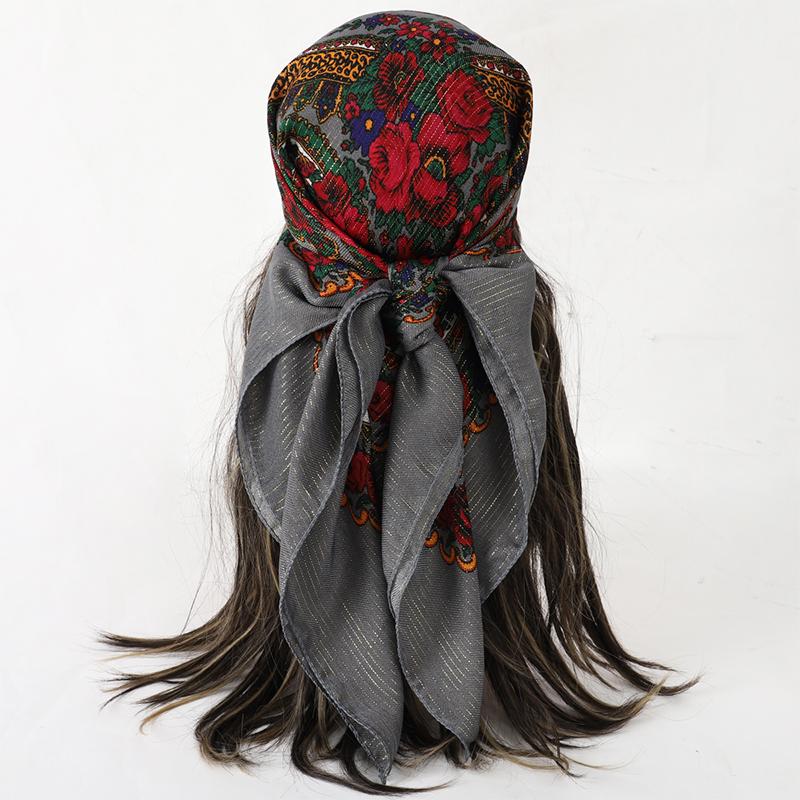 70*70cm Mode Puur Katoen Haar Sjaal Vrouwen Zakdoek Bedrukt Vrouwelijk Vierkant Hoofdbandana Kleine Nekwarmer Hidjab Dame Meisje One Size gray