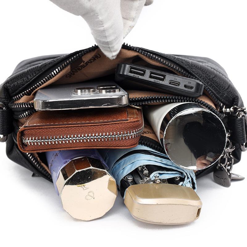 Small Bag Women's New Fashionable Three-layer Soft Leather Mother Bag Simple Casual Versatile Shoulder Messenger Bag