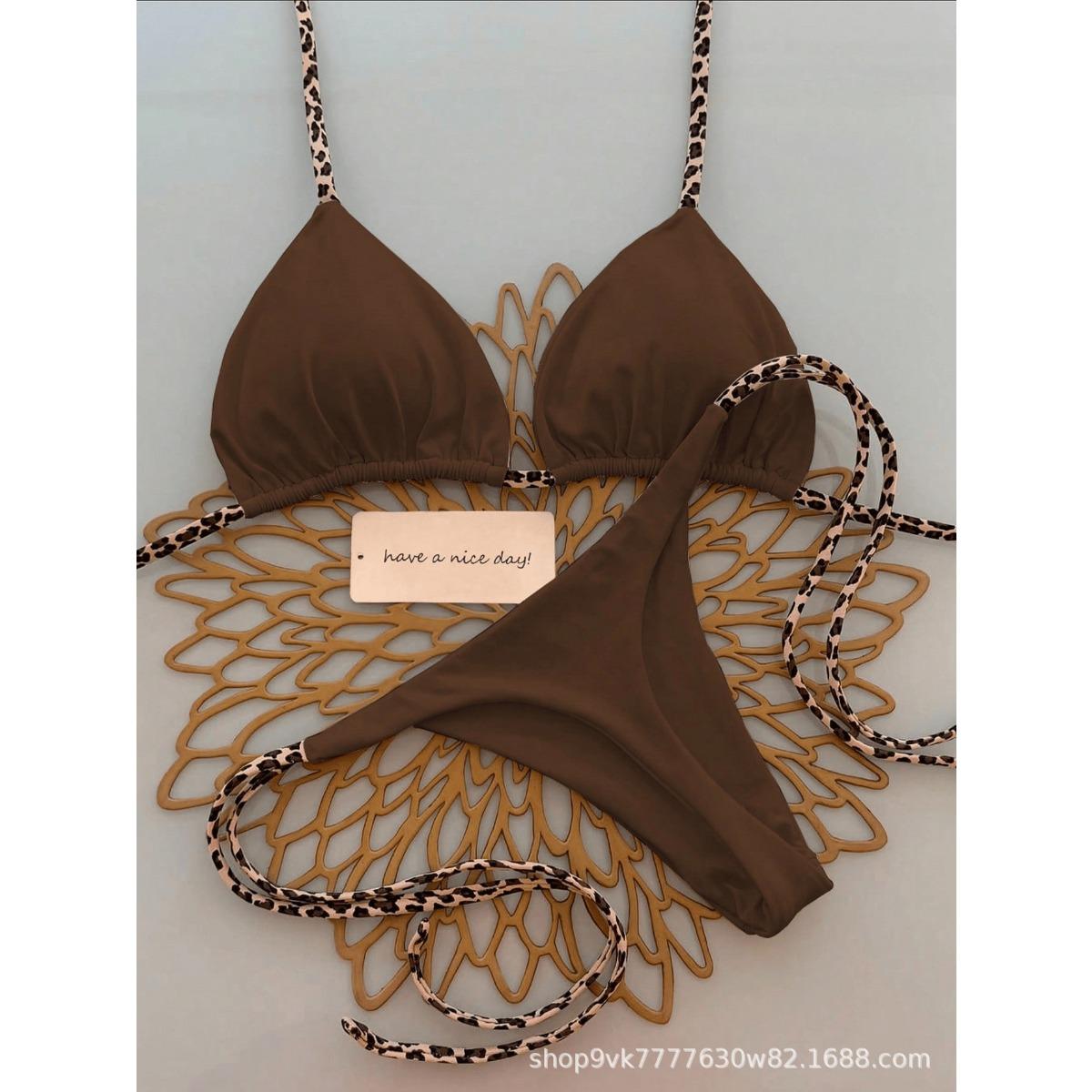 

Женский модный леопардовый купальник бикини на шнуровке, пляжный отпускной набор S