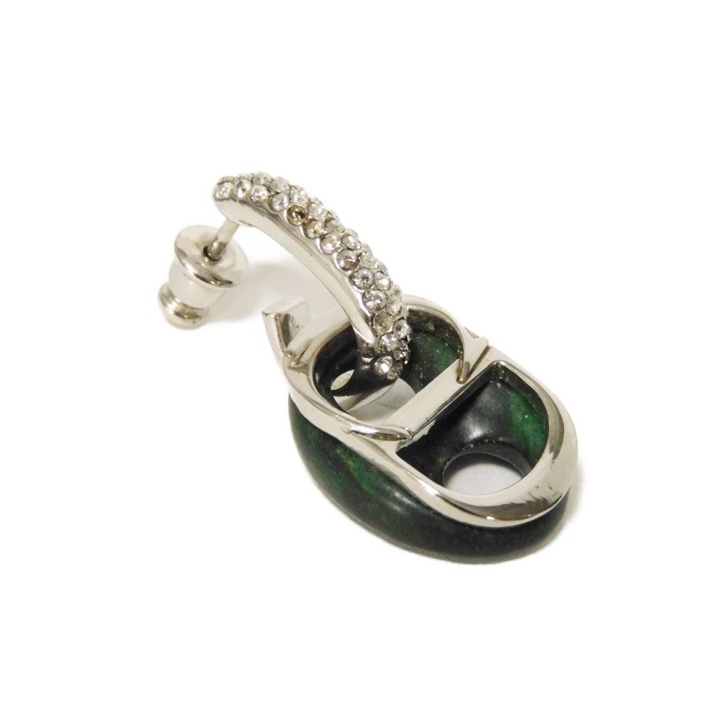 Used CD Icon Crystal Hoops 7983 Metal Silver Swing Jade Stone Rhinestone Women's 10656 from Japan AUTHENTIC