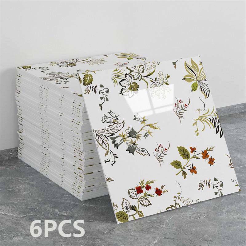 6PCS Ceramic-Look Wallpaper Self-Adhesive Waterproof Moisture-Resistant Wallpaper Exquisite Wallpaper for Living Room, Kitchen, Bathroom