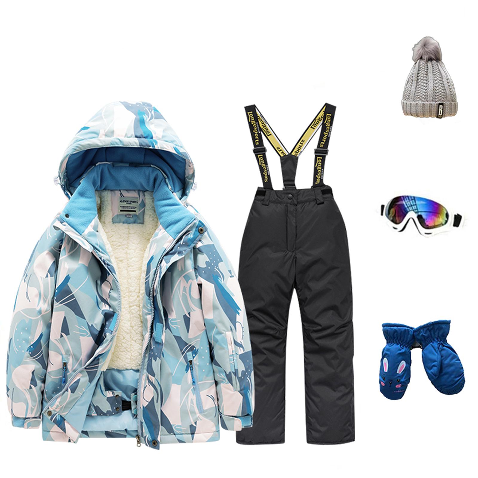 

Children s Fashion Skiwear Set Boys And Girls Thickened Waterproof Thermal Ski Suit Five-Piece Outfit With Jacket And Trousers 10 чёрный