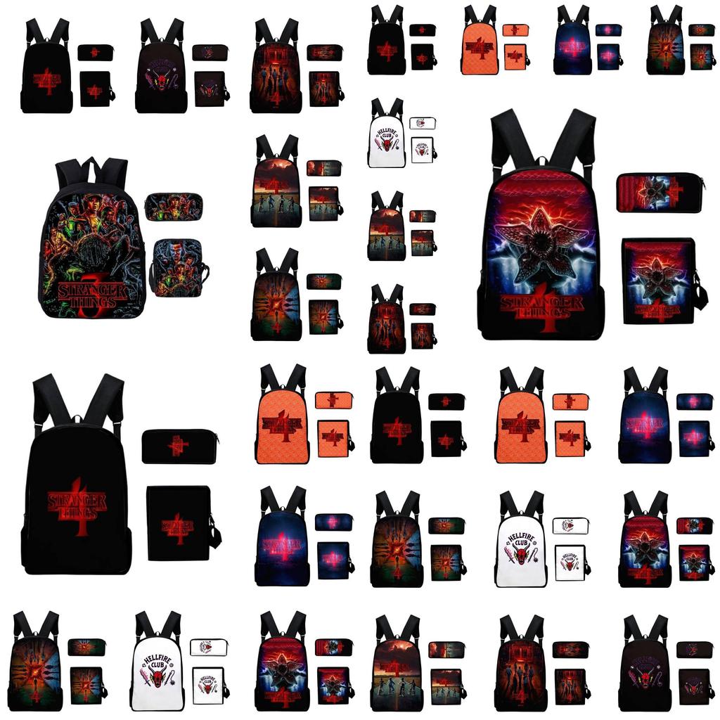 Anime Style Three-piece Backpack Set For Kids With Geometric Pattern And Pencil Case