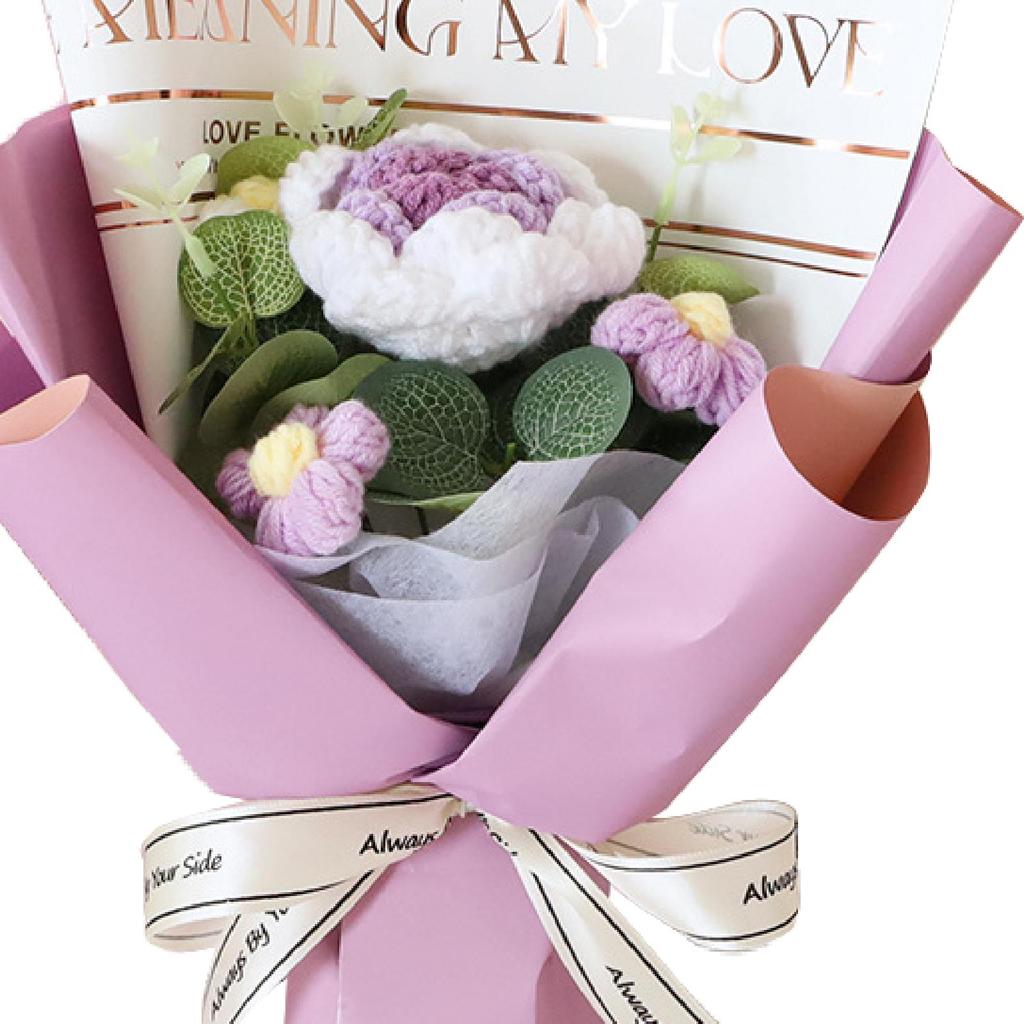 Knitted Flower Bouquet Home Decoration Hand Woven Knitting Flower for Thanksgiving Day Anniversary Birthday Wedding Grandma