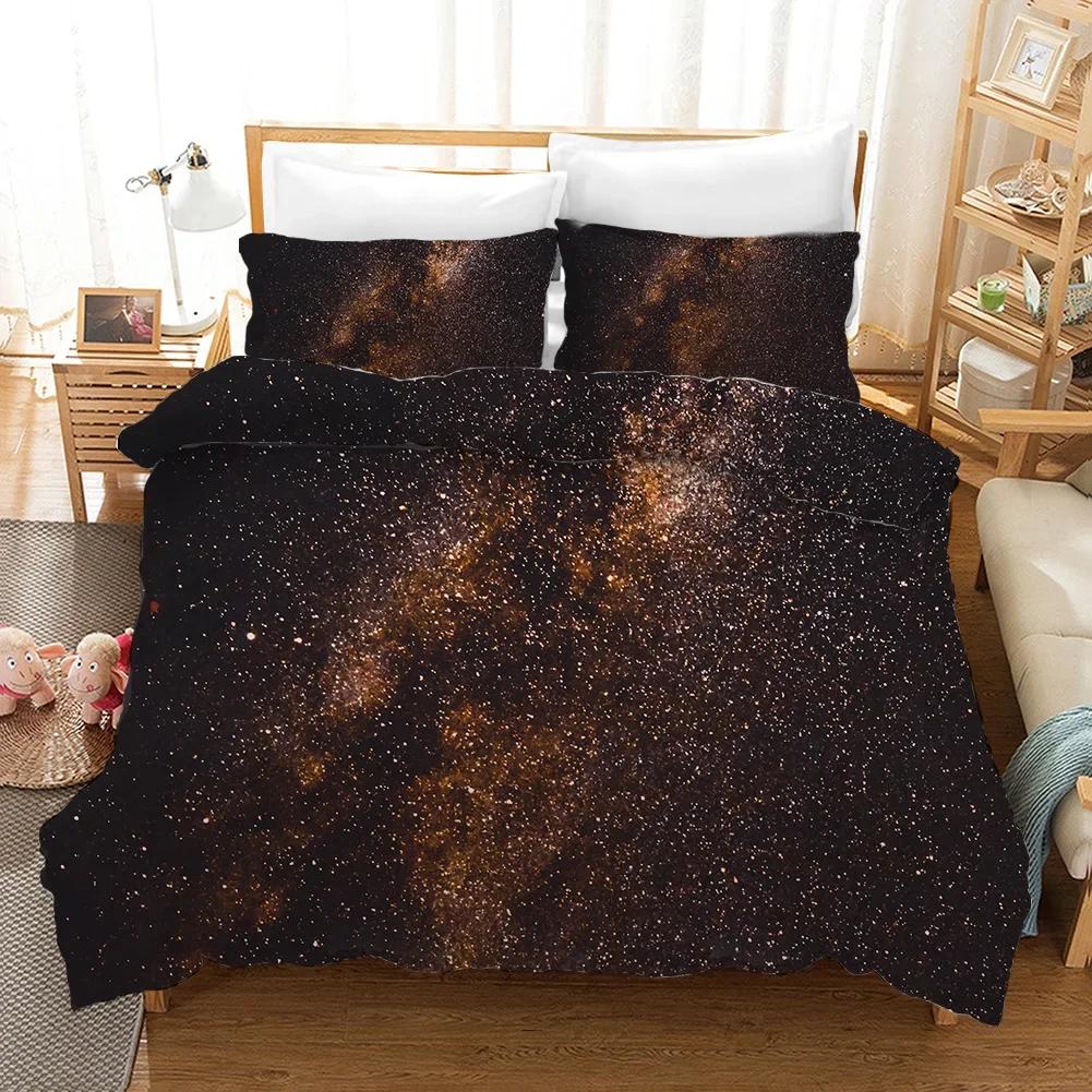 Starry Sky Duvet Cover Set Microfiber Outer Space Theme Comforter Cover Teens Boys Quilt Cover 3D Starry Sky Series Bedding Set