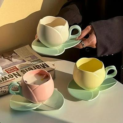 Suits, Tulip Cups and Saucers, Flower-shaped Ceramic Coffee Cups and Saucers, Lovely Drink Cups.