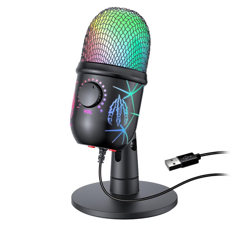 V5 RGB USB Condenser Microphone - Noise Reduction for PC, Mobile, Live Karaoke, and Gaming.