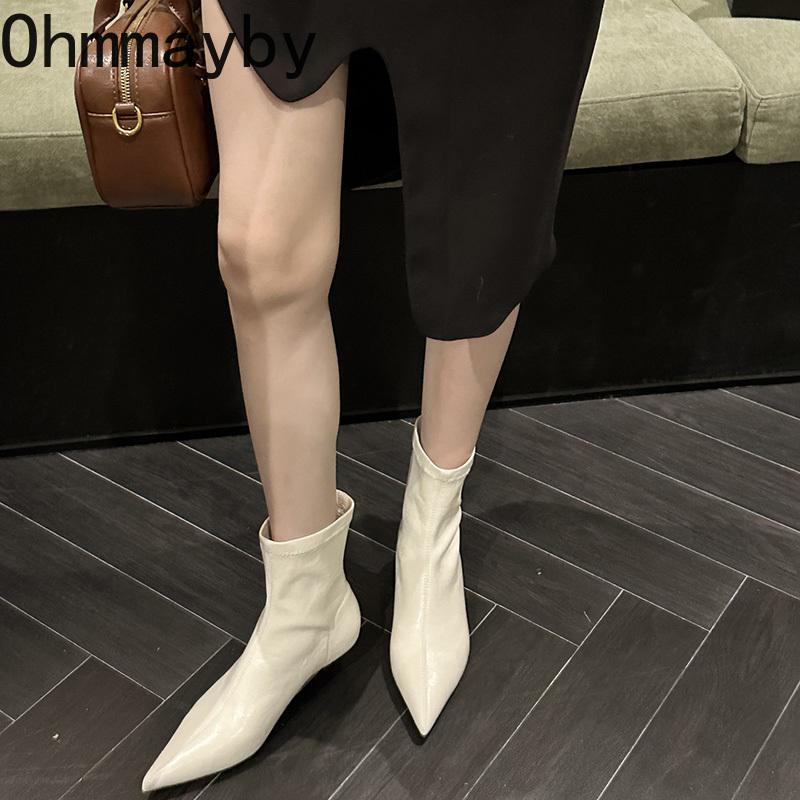 Autumn Fashion Pointed Toe Ankle Boots Women Slip On Low Heels Shoes Street Style Banquet Party Short Botas Mujer