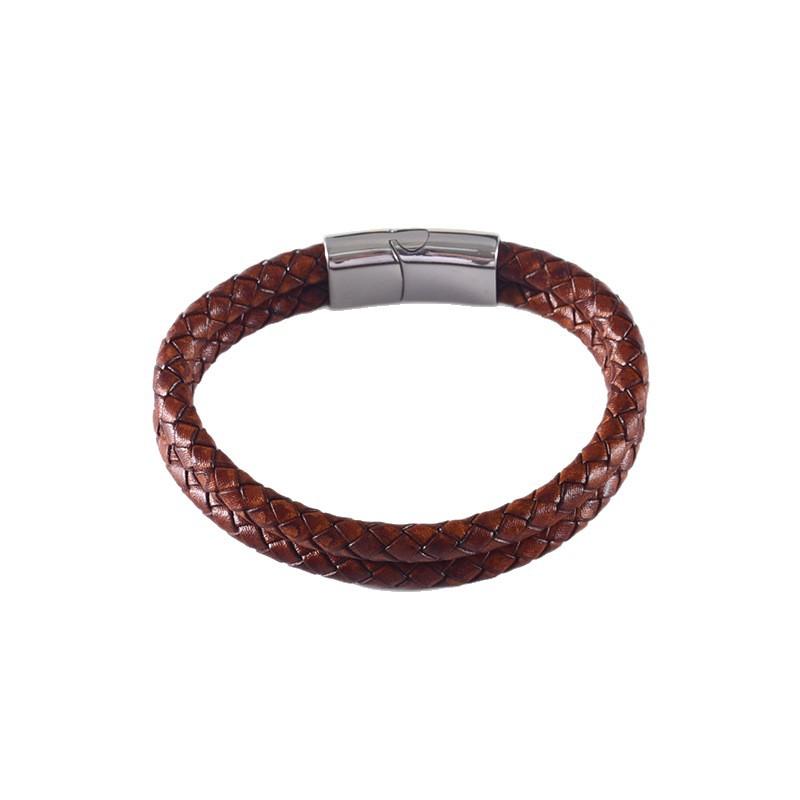 Leather Bracelet with Leather Strap, Stainless Steel Bracelet, Genuine Leather Bracelet, Retro Leather Ring, Men's Cowhide Bracelet