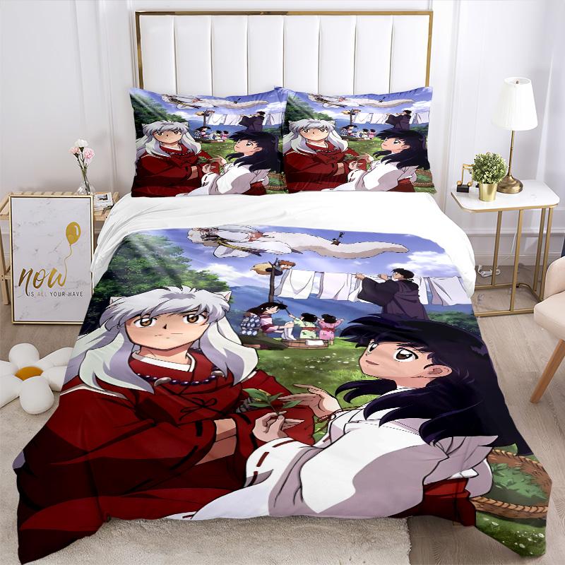 Inuyasha Anime Characters Print 3Pcs Bedding Set,Duvet Cover with 2 Bedro,Pillowcase Home Birthday Gift