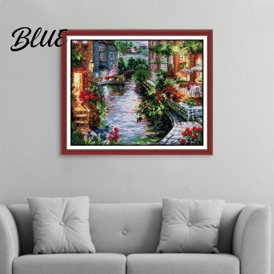 Cotton Cross Stitch Needle Large Colorfast Clear Town Pattern Kit Waterside Print Anti-rust Beautiful Size
