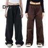 Women Summer Casual Pants Elastic High Waist Straight Wide Leg Long Trousers Contrast Color Pockets Sport Pants Streetwear