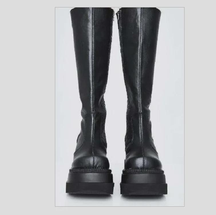 Women's Gothic 43 Size Thick-Soled Motorcycle Knight Boots - Big Head, Slim High, Knee-Length