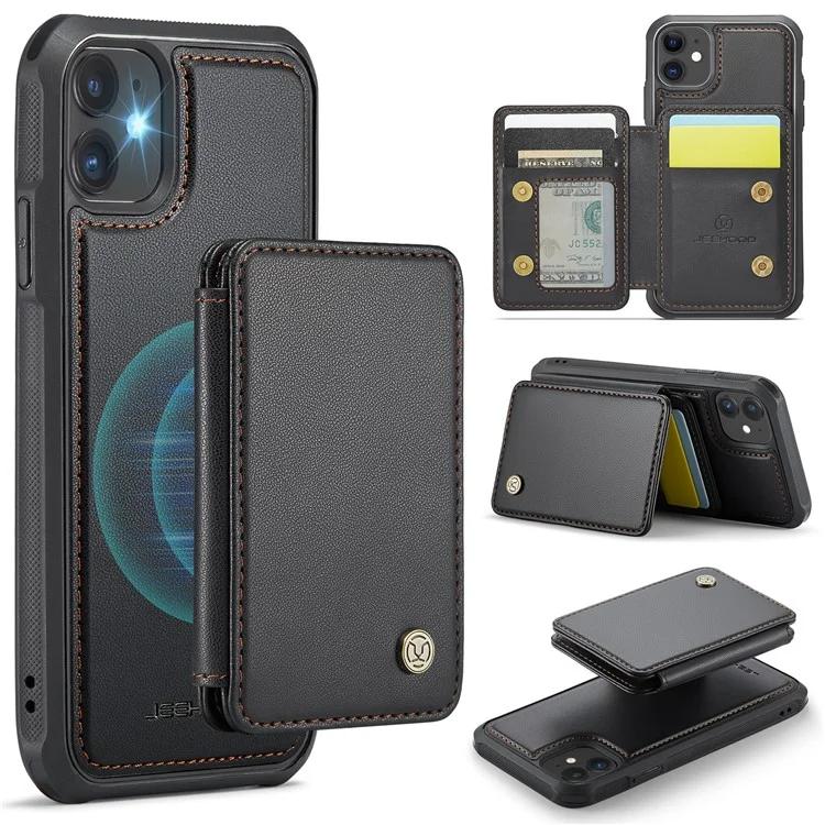 

Чехол JEEHOOD J05 для iPhone 11 с магнитным отделением для карт, чехол-подставка из ПУ+ТПУ - черный