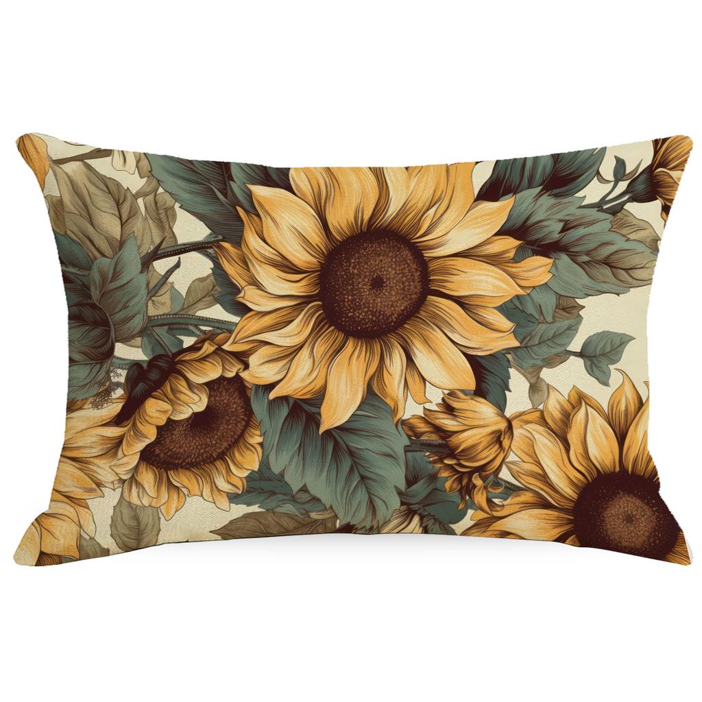 Flowers And Plants Sunflower Linen Pillow New Sofa Pillow Home Printed Pillow Case Premium Durable Quality Useful