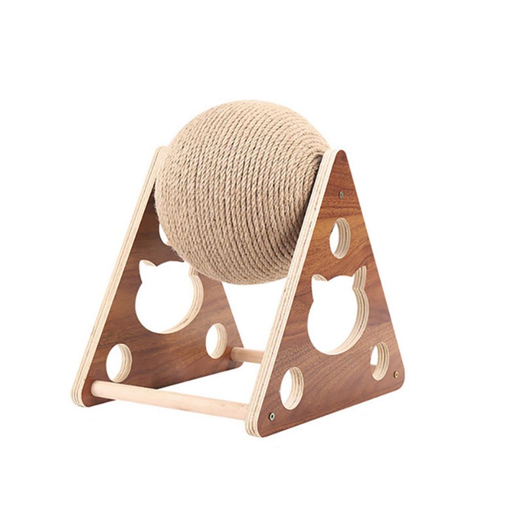 Triangle Wooden Cat Toy with Natural Sisal Rope Ball Durable Interactive Scratching and Playing Station for Cats