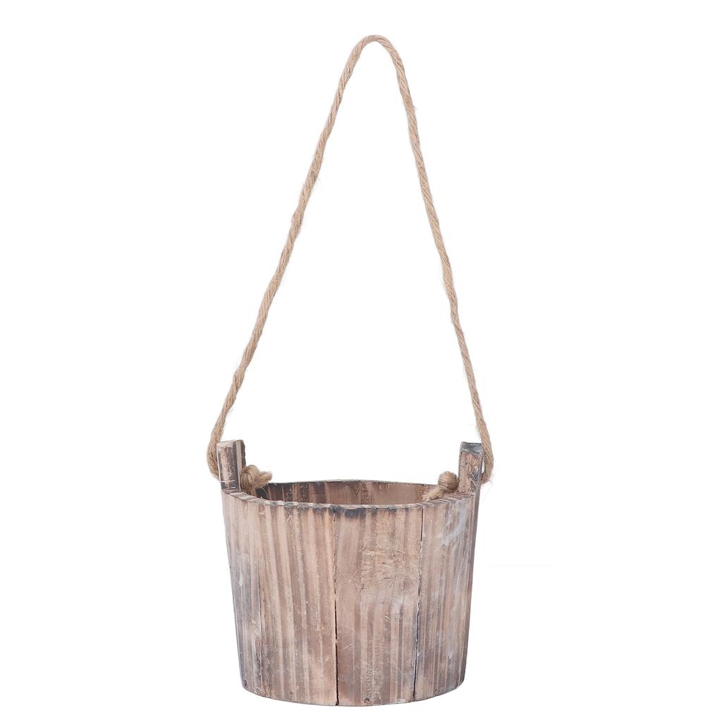 Barrel Planter Round Vintage Rustic Style Wall Hanging Wooden Garden Flower Pot for Garden Patio
