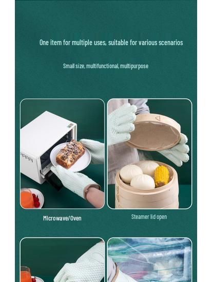 Heat-Resistant Silicone Oven Gloves: Anti-Scald, Non-Slip, Thickened for Baking and Steaming.