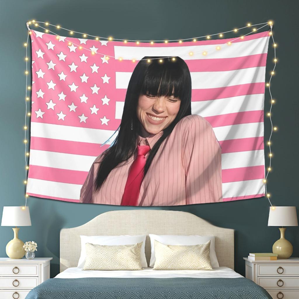 1 Pc Billy Arish American Flag Design Decorative Tranquil Pink and Black Fabric for IndoorOutdoor Wall Decoration