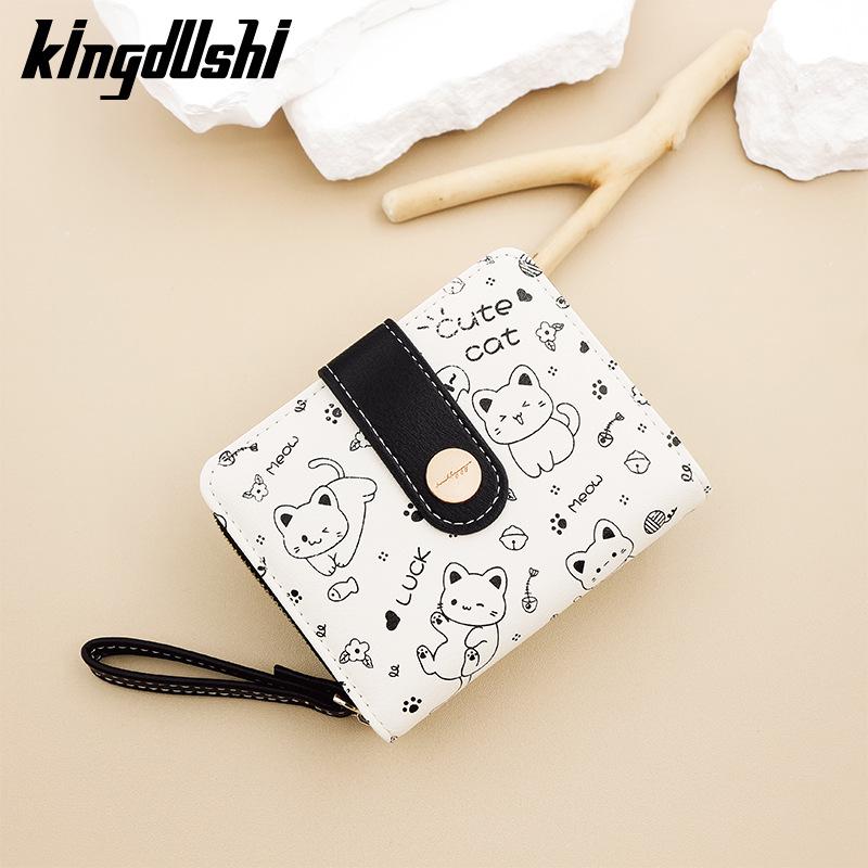 Japanese Cute Kitten Women's Wallet: Short Student Card Holder & Zipper Coin Purse