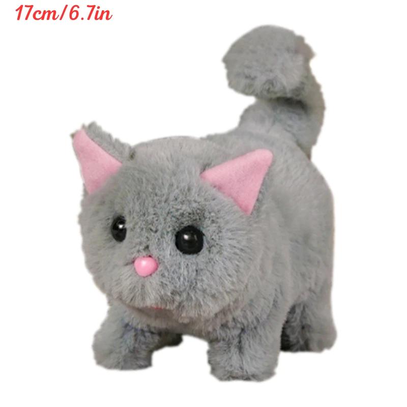 

Электронные интерактивные кошки, кавайные симуляторы, плюшевые игрушки, милые кошки, идущие, виляющие хвостом со звуком, мягкие игрушки, куклы Peluche серый