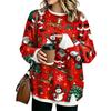 Women's Flannel Round Neck Two-Piece Paneled Christmas Print Top for Holiday