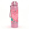 1PC Pink Floral Heart Frame 750ml Color Plastic Sports Water Bottle Leakproof Flip Straw Lid Suitable for Sports Office Home Use