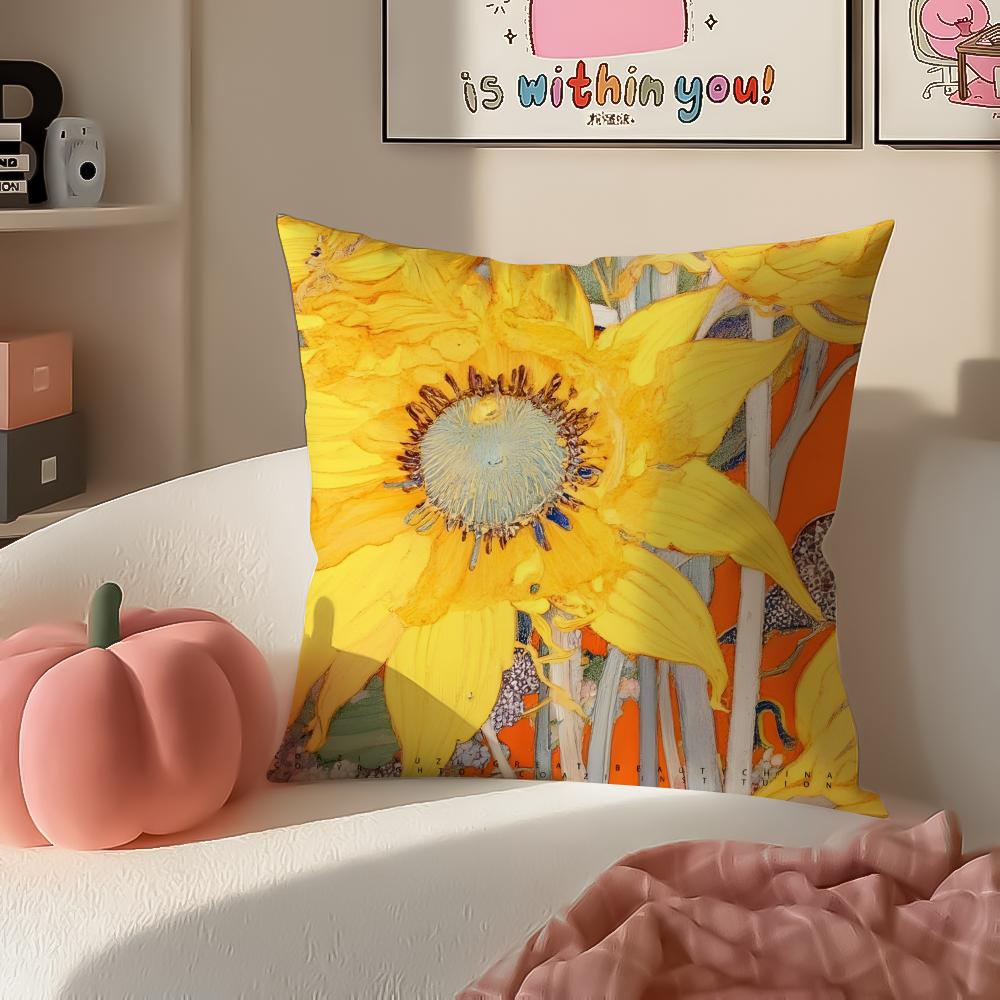 sunflower Cushion Cover Pillowcase Short Plush Invisible zipper Room Sofa Cushion Cover