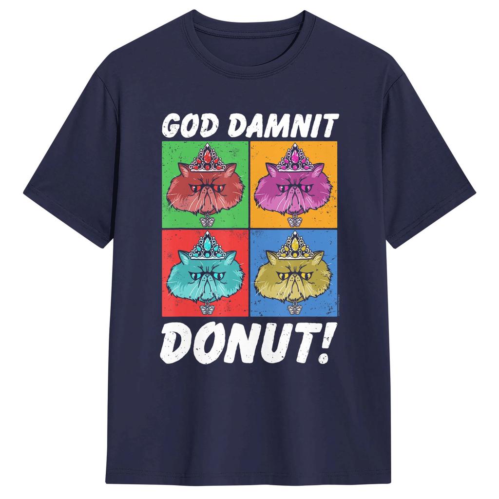 Unisex T-Shirt Gottverdammt Donut Katze Pop Art DCC Vintage Baumwolle T-Shirt Kurzarm T-Shirts Rundhals Kleidung Geschenkidee