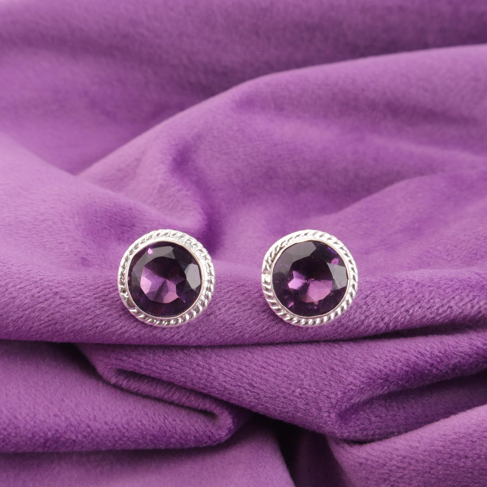 

Круглый Аметист Драгоценный Камень Стерлинговое Серебро Подарок на День Рождения Помолвочные Серьги-Пуссеты EE-147-4