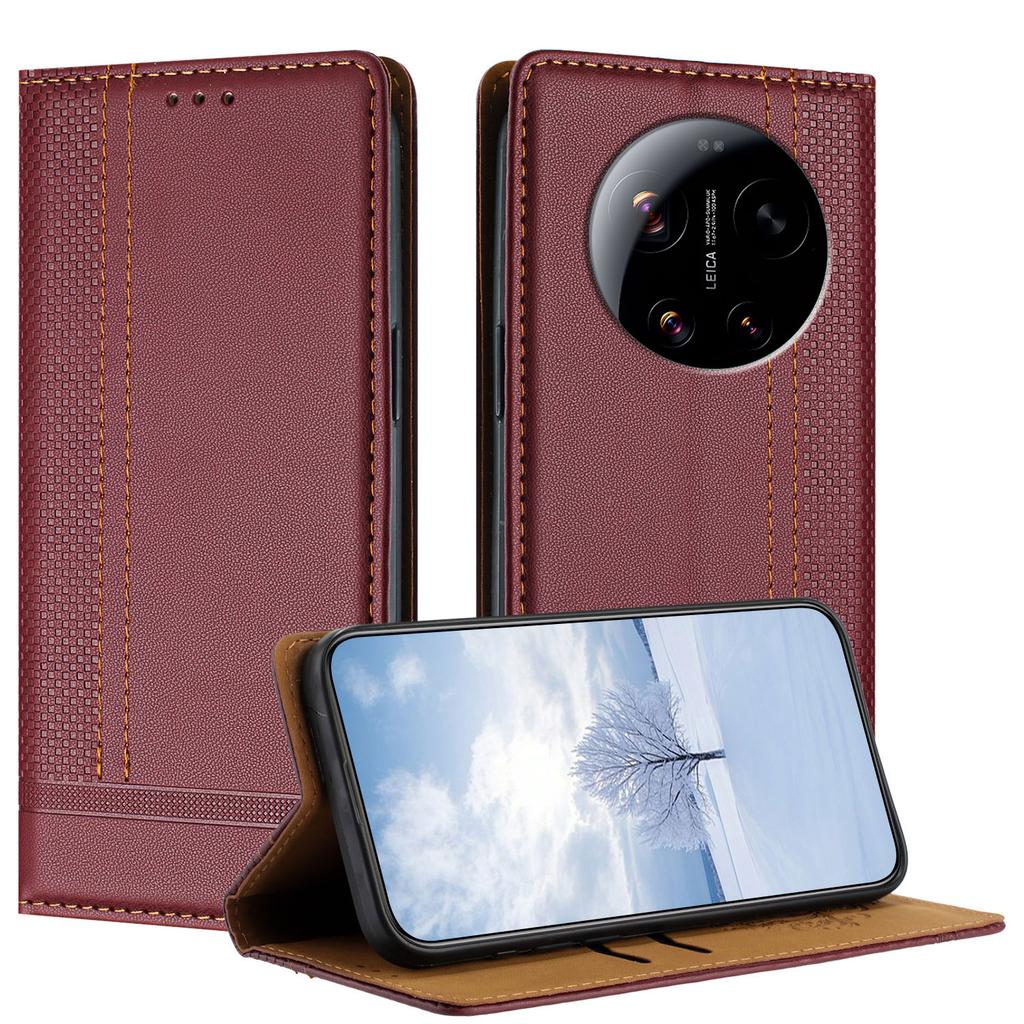 For Xiaomi 17 Ultra 5G Case L-Shaped Grid Pattern Leather Stand Phone Cover with Card Slots