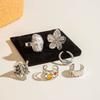 New Unique Design Liquid State Lava Flower Open Mouth Rings for Wonen Baroque Pearl Combination Ring Six-Piece Rings Set Jewelry