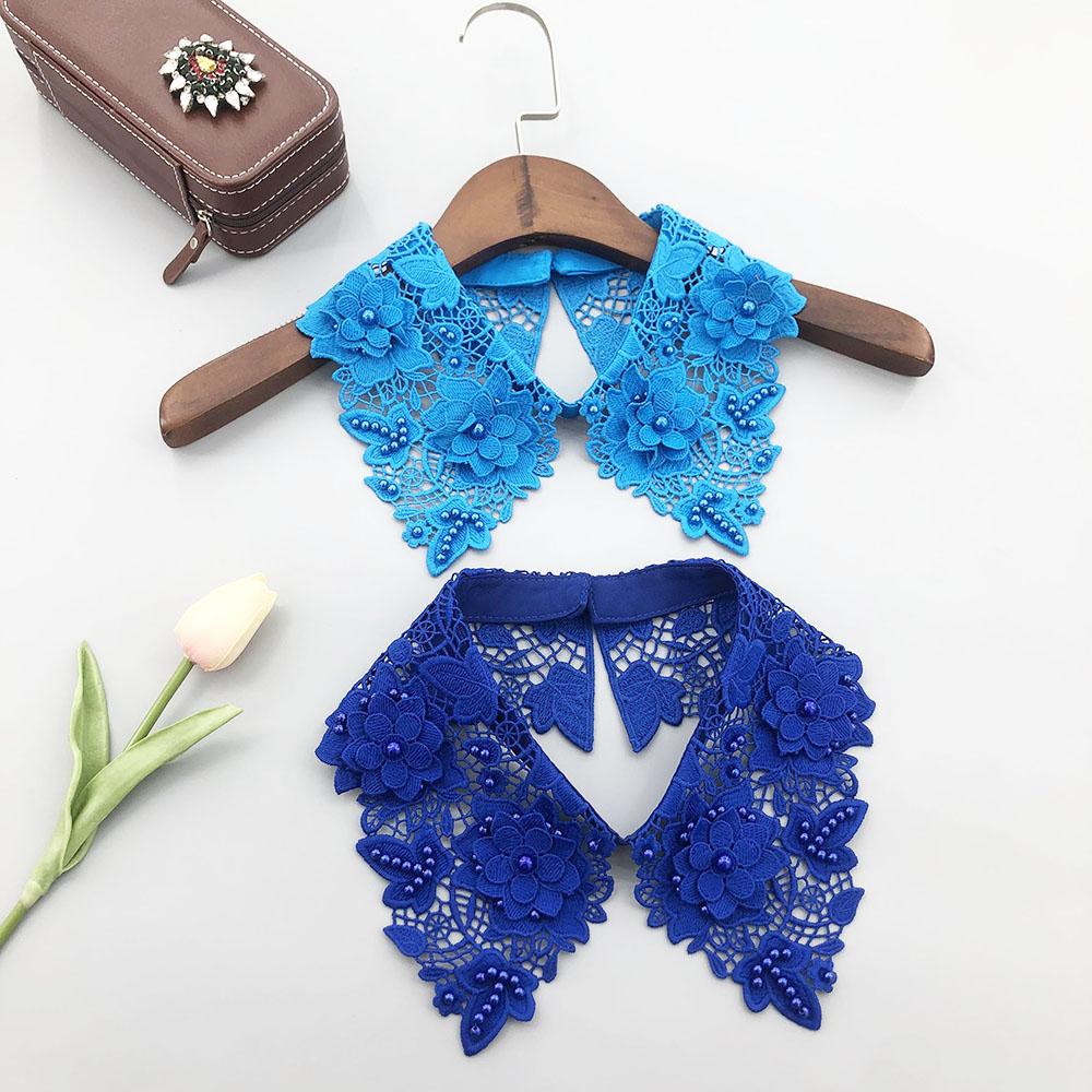 Fashion Multi-Color Hollow Out Lace Beaded Detachable Faux Collar Elegant Knitted Polyester Neck Accessory for Sweaters Shirt