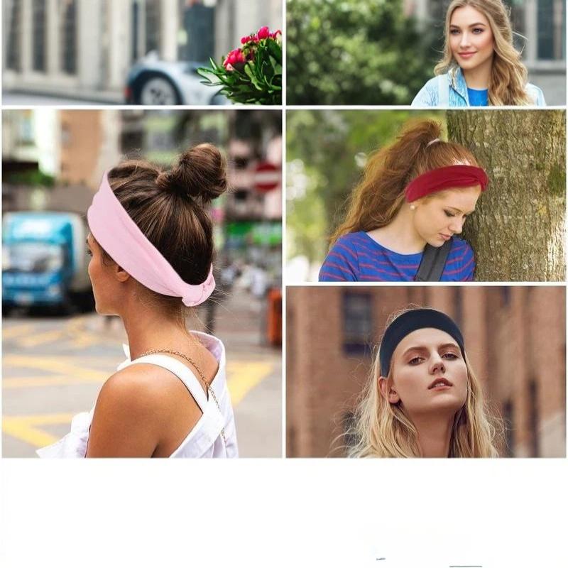 Women Knotted Sports Headband Soft Non Slip Elastic Sweatband for Yoga Pilates Running Dance Office Daily Hair Accessories