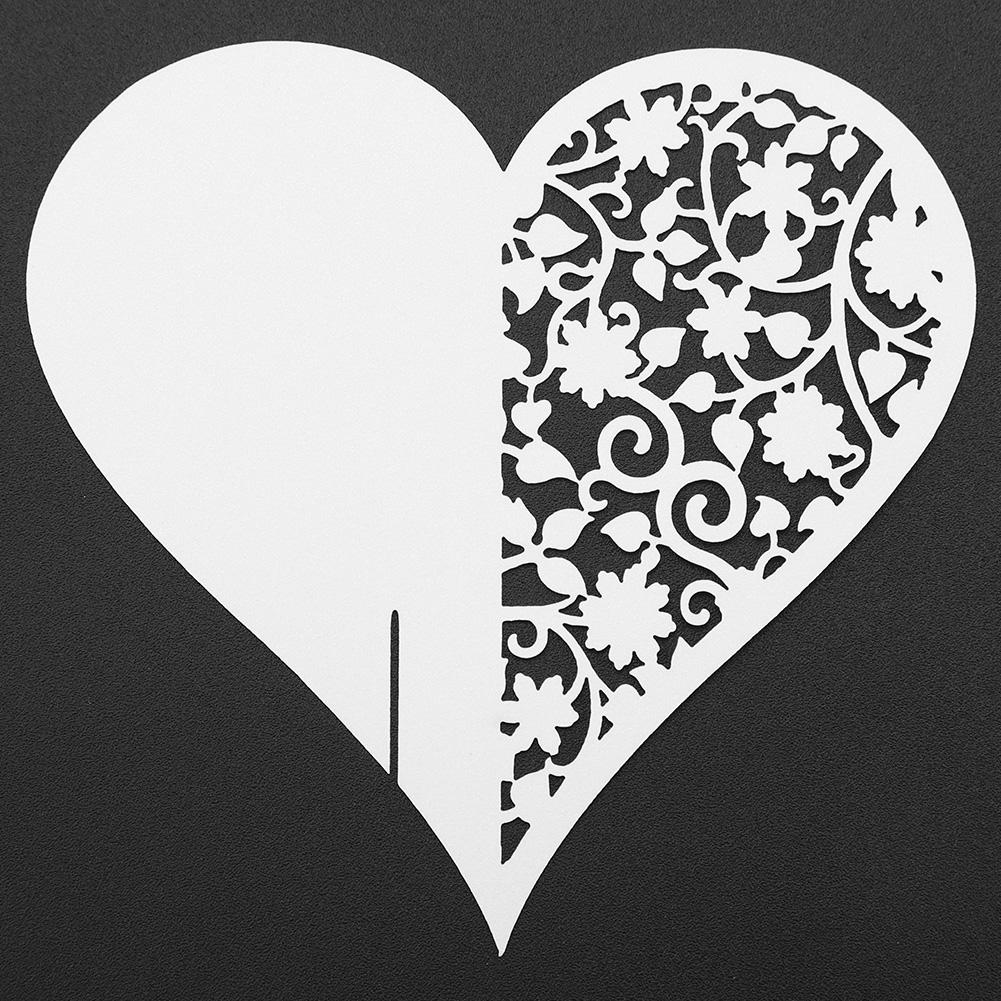 50pcs Heart Shape Wedding Hollow Name Place Cards For Wine Glass Table Decoration(White)