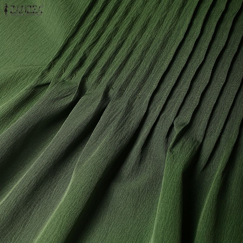 ZANZEA Women Casual V-Neck Solid Color Long Sleeve Loose Dress