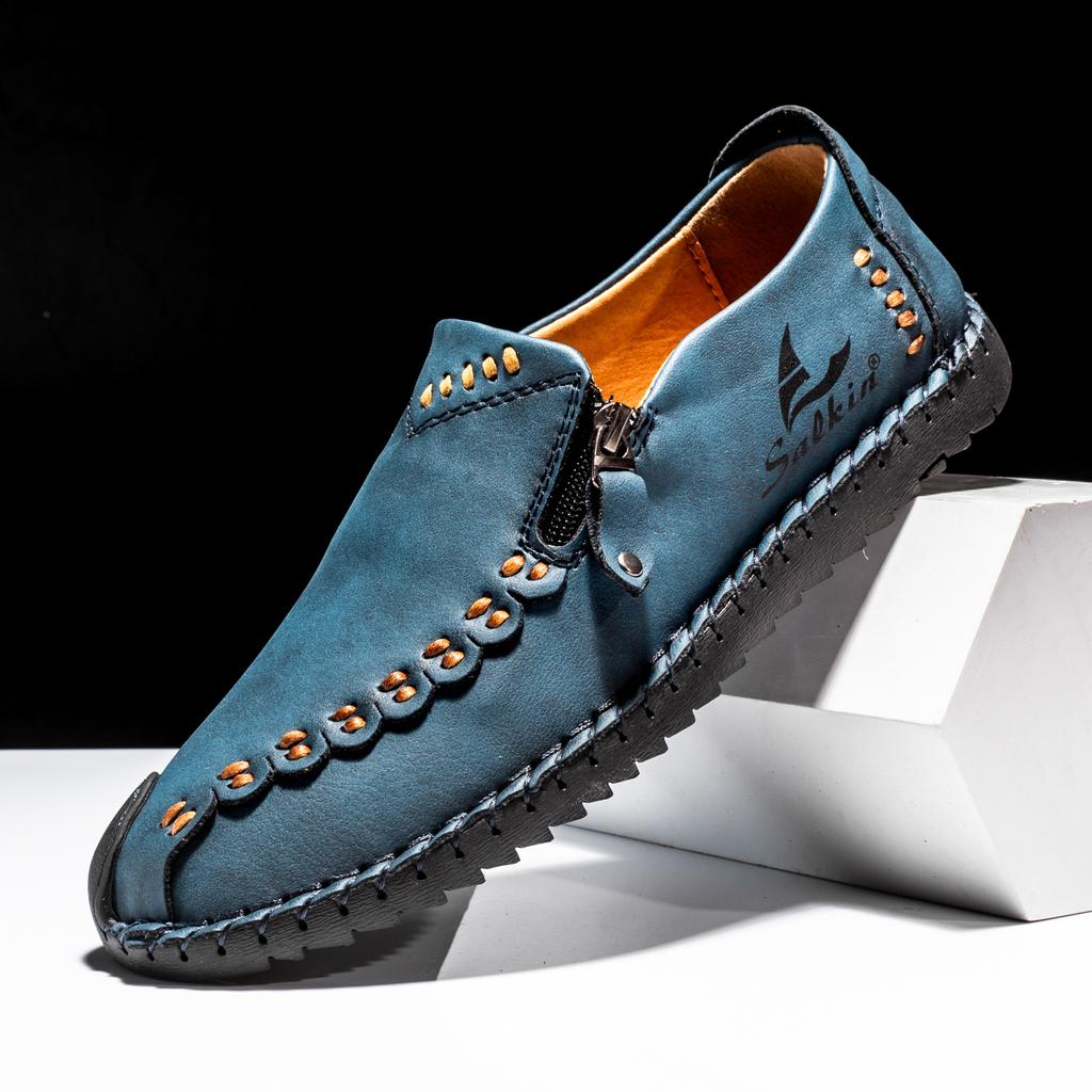 Popular Large-size Men's Shoes Autumn New Casual Foot Leather Shoes Men's Low-top Loafers Hand-stitched Board Shoes