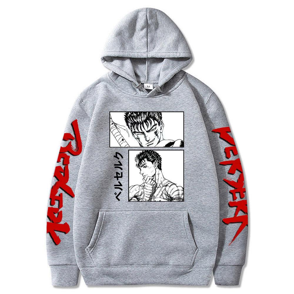 Men Hoodies Harajuku Japanese Anime Berserk Guts Posters Man Autumn Winter Fleece Streetwear