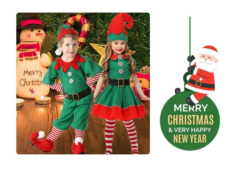 Kids' Christmas Elf Costume - Unisex Parent-Child Green Cosplay Outfit for Holiday Parties