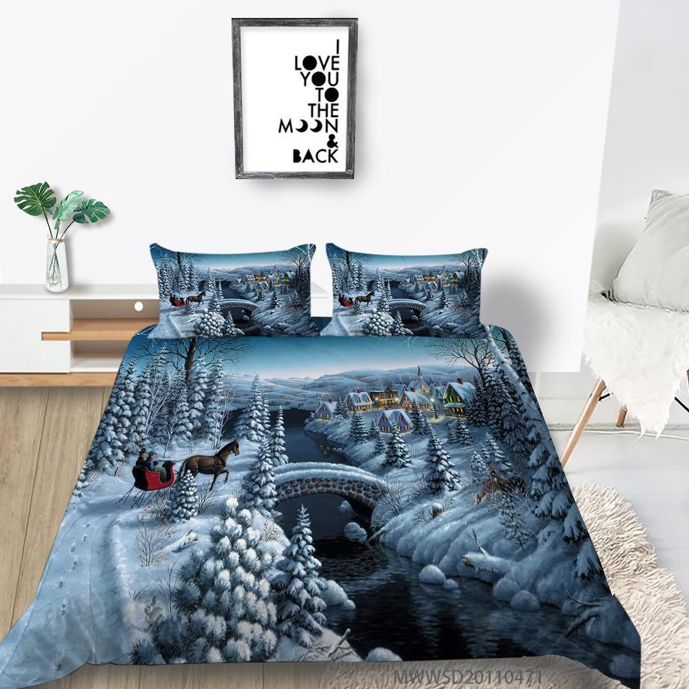 3D Digital Printing Quilt Cover Pillowcase Two Or Three Piece Set Christmas Gift Polyester