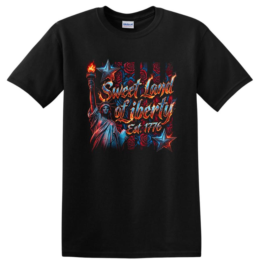 Sweet Land of Liberty T Shirt Est 1776 Vintage Roses Statue of Liberty Tee XL