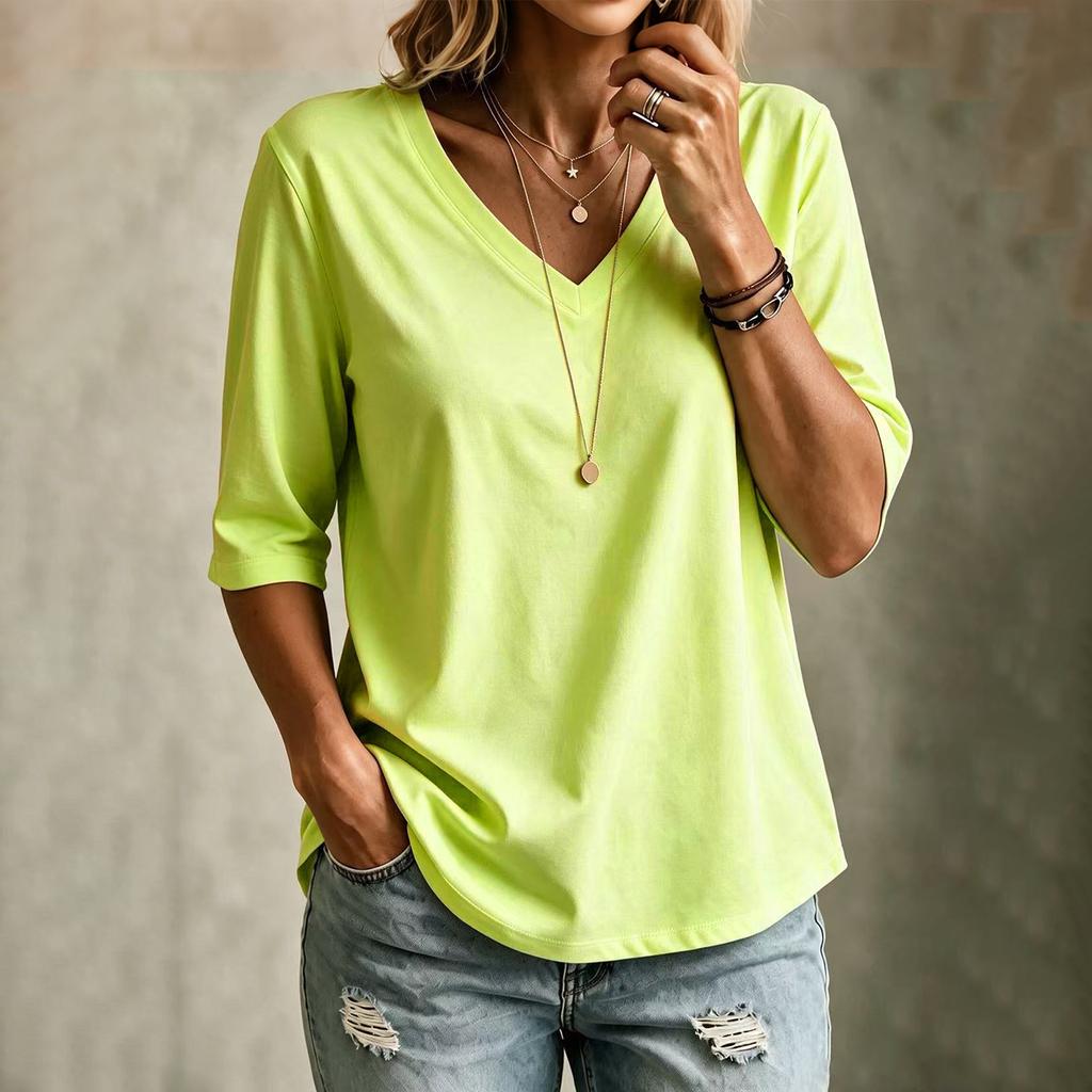 Women's V-Neck T-Shirt Short Sleeve Casual Fit Versatile