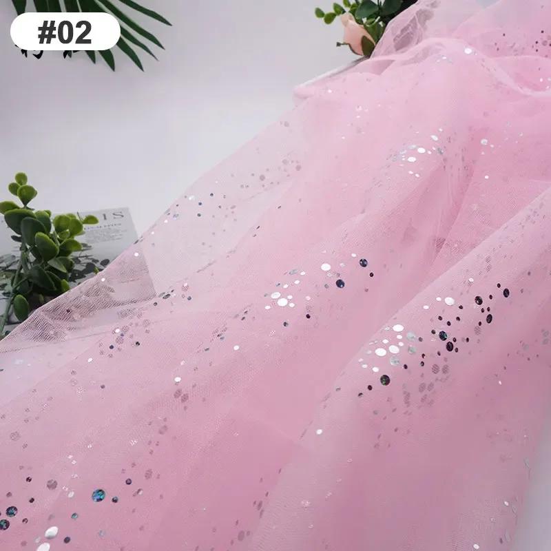 Solid Color 100x160cm Soft Shiny Sequins Tulle Fabric Galaxy Style for Wedding Party Dress Shirt Decor Sewing Material Etc