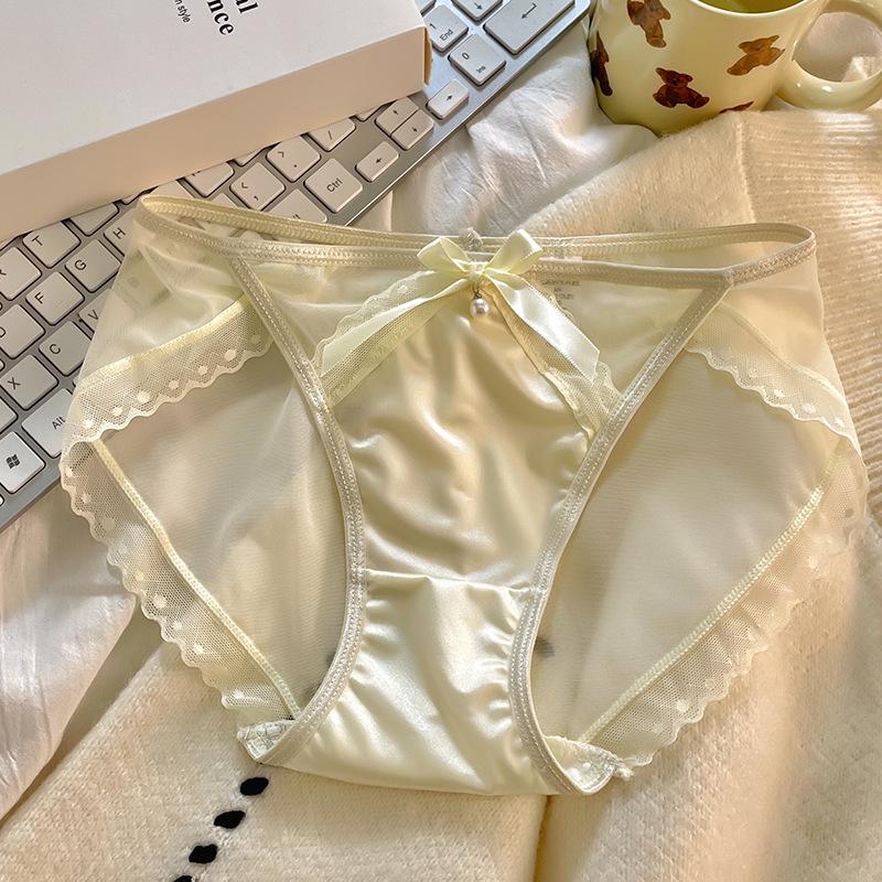 Mid Waist Sexy Satin Panties Breathable Mesh Lace Triangle Women’s Panties