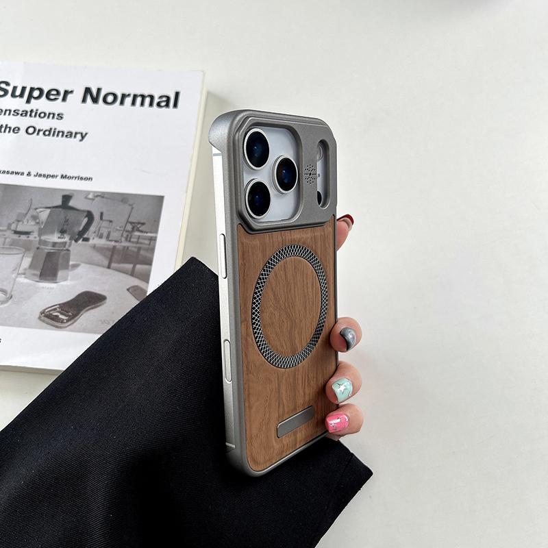 

For Magnetic Magsafe Wireless Charging Wood Grain PC Armored Phone Case For iPhone 17 Pro Max Air Borderless Bumper Back Cover iPhone17 Pro Max